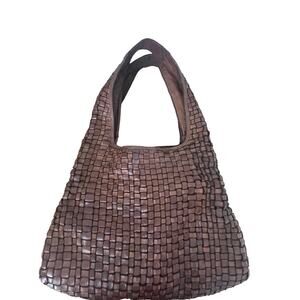 Kompanero  Eilaria The Handbag Woven Brown Leather Large Shoulder Bag Cognac